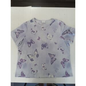 $Y2K Fairycore white purple butterfly Babydoll T sparkly thread Hippie Size L